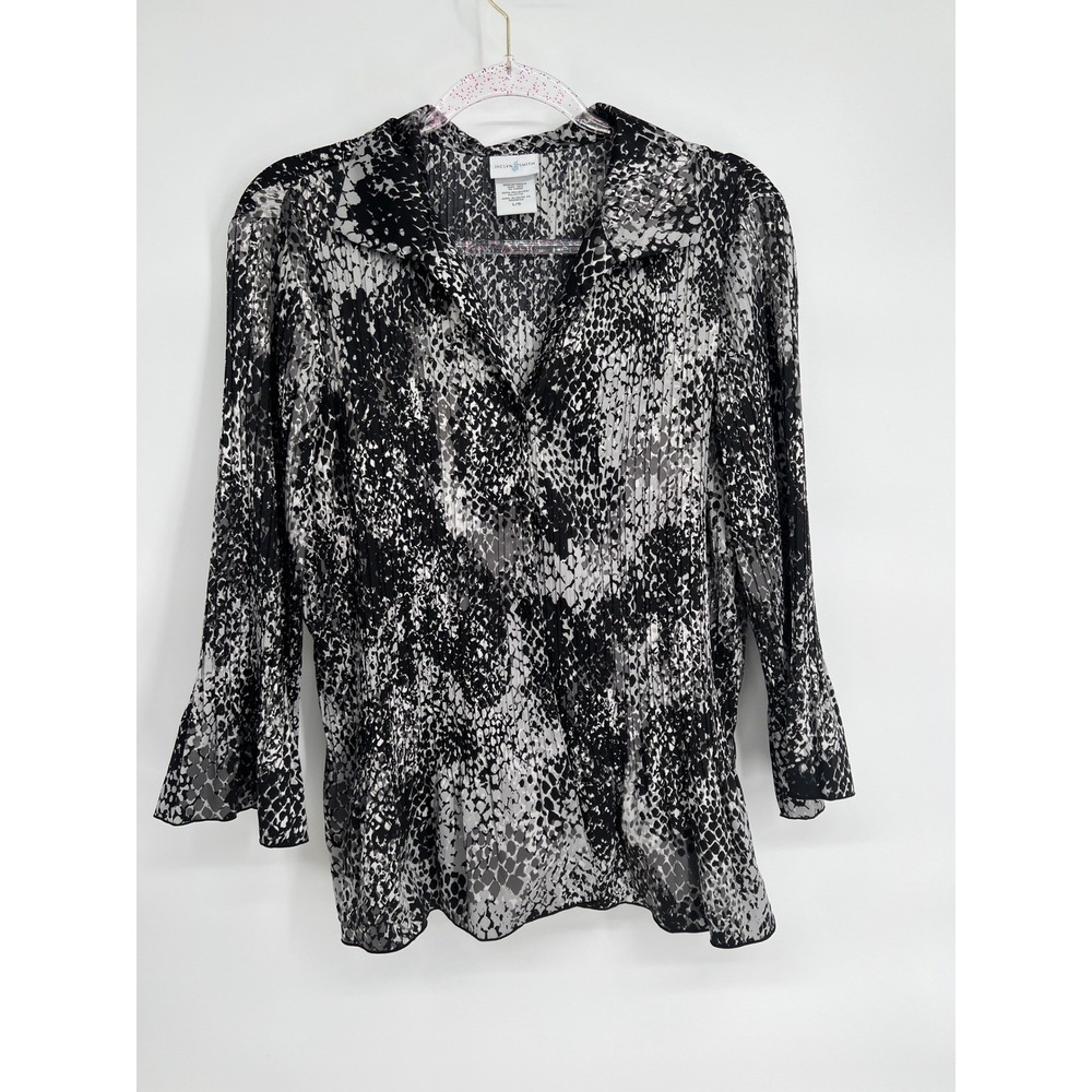 Jaclyn Smith‎ Snakeskin Print Blouse Bell Sleeve Sheer Top L